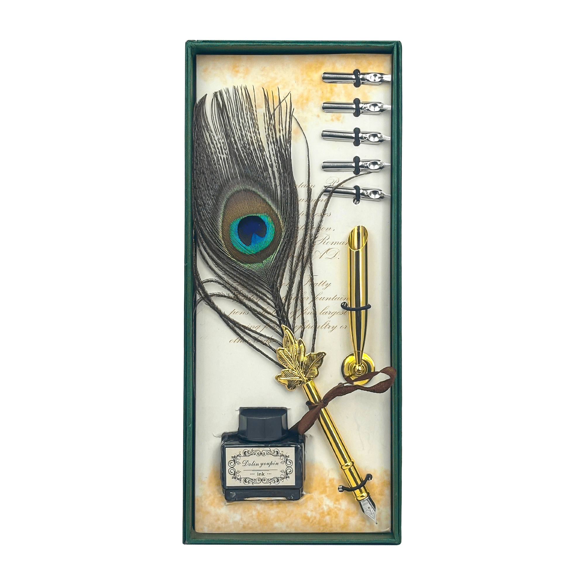 Peacock Feather Calligraphy Pen Set