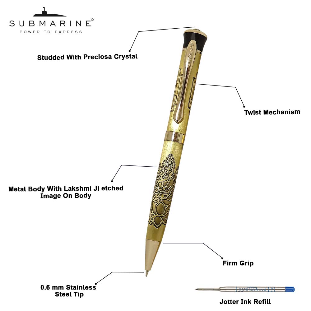 1051 Laxmi Ji Ball Pen Studded with Preciosa Crystal