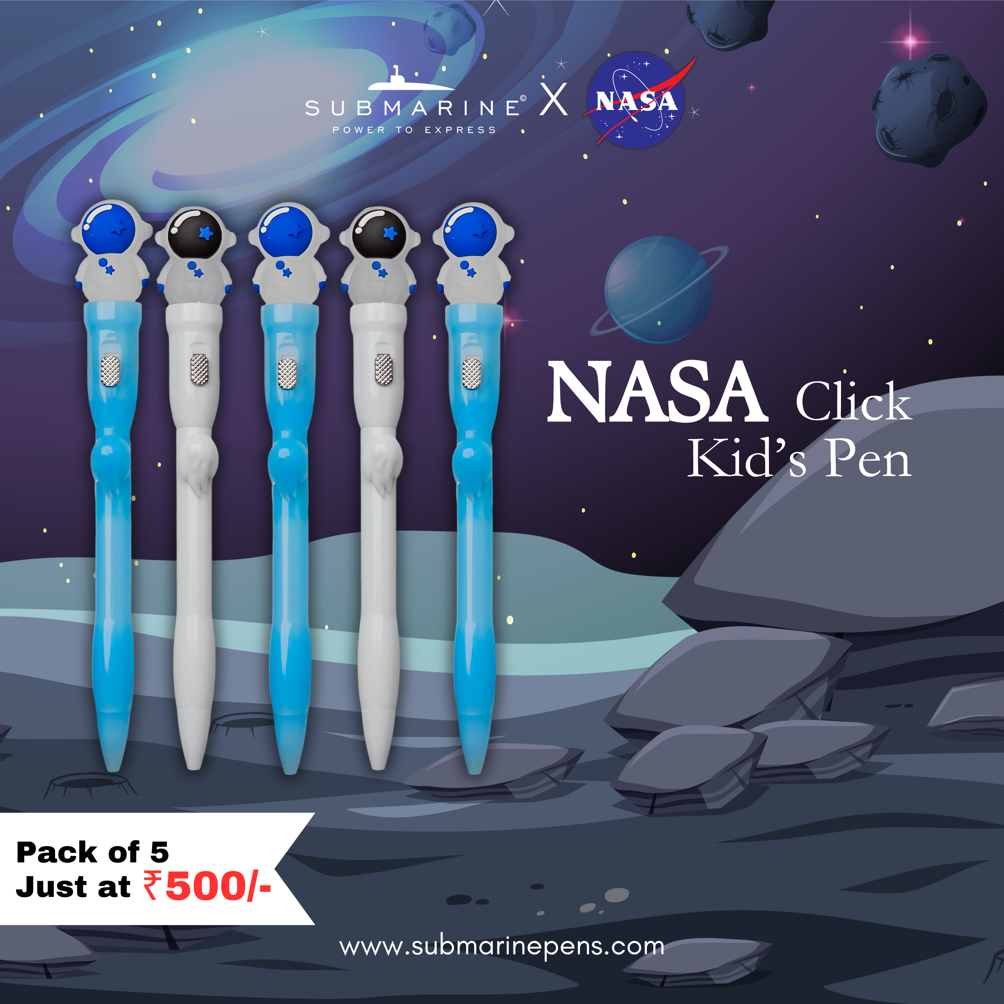 1609 Nasa Click Kids Pen Pack of 5