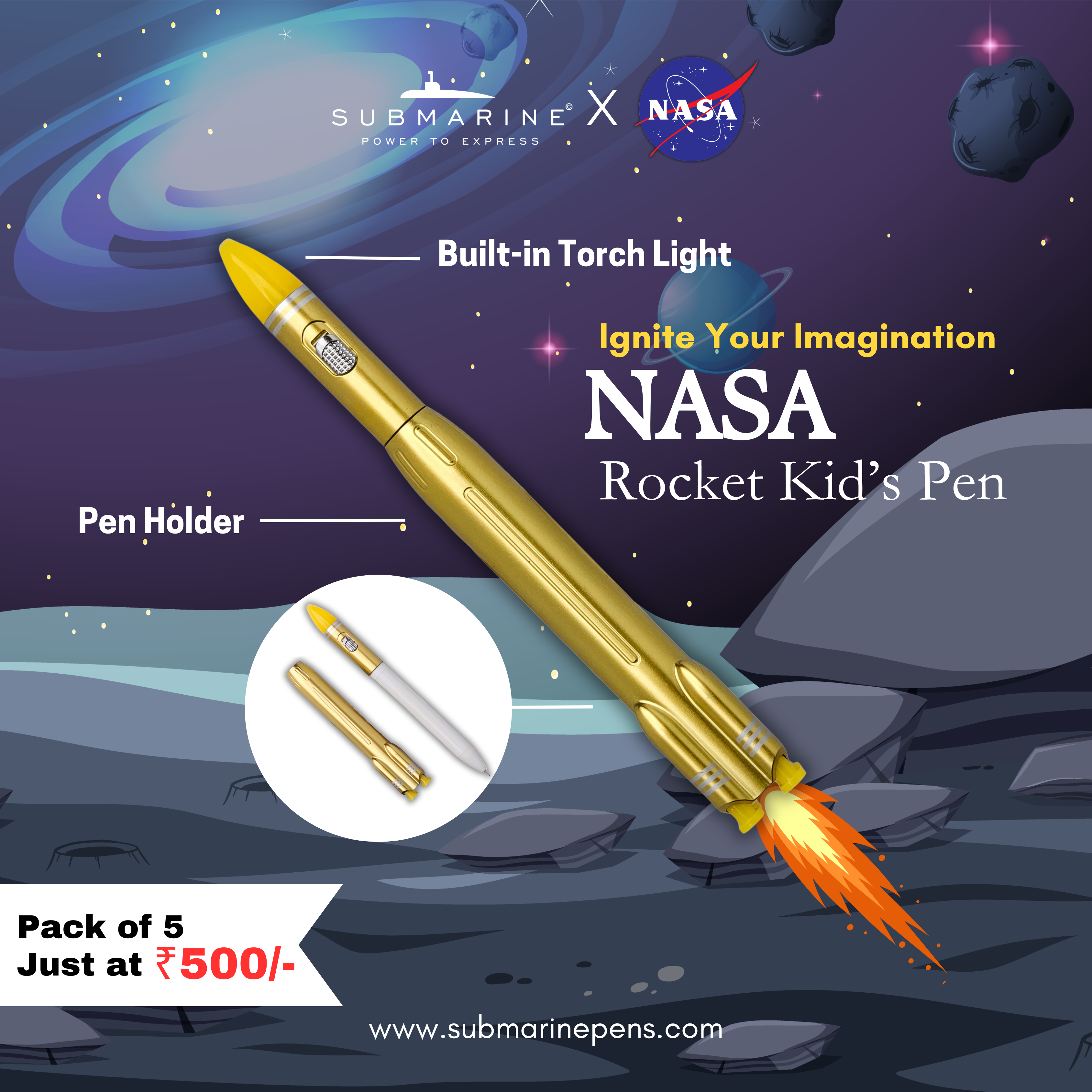 Nasa Rocket Kids Pen Pack of 5