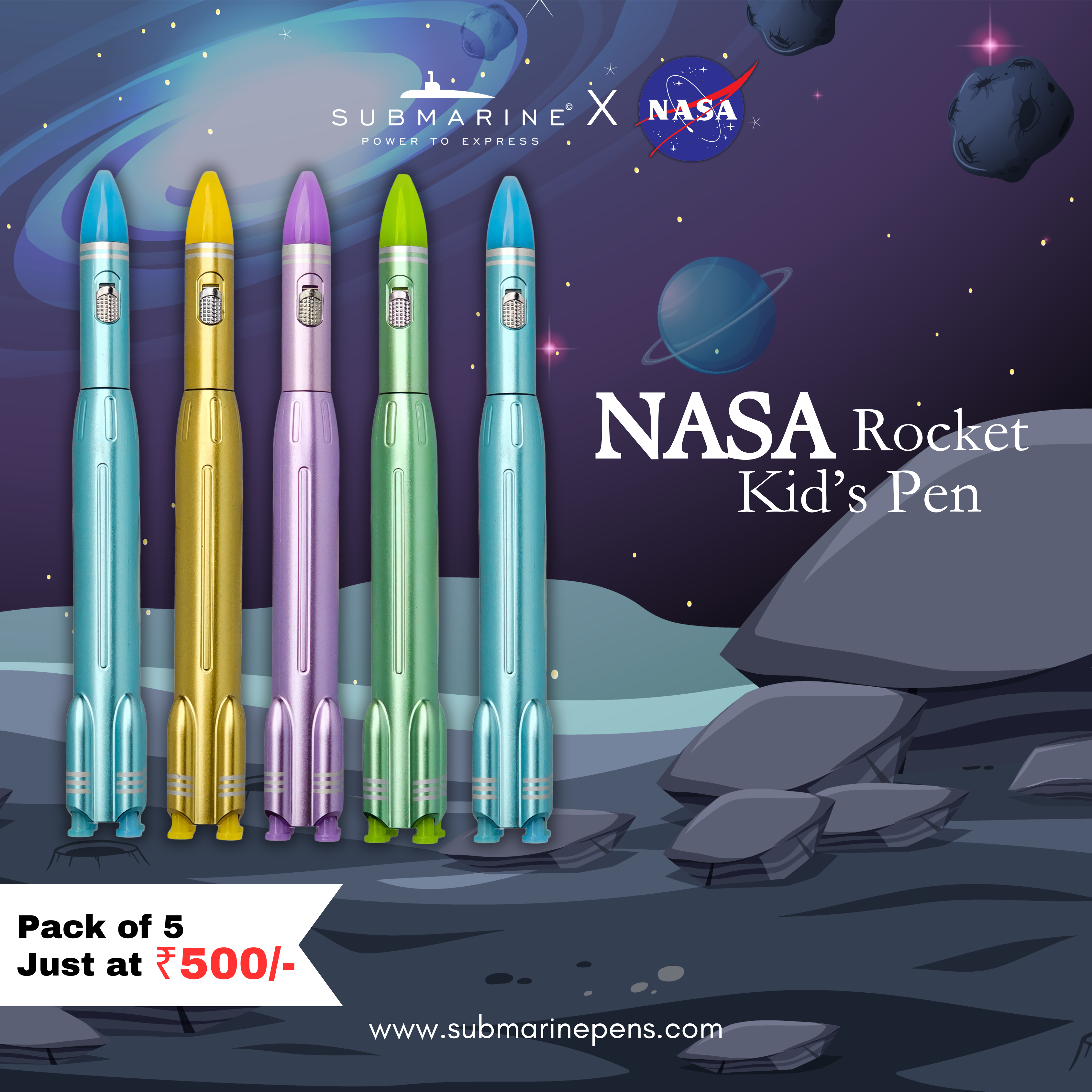 1610 Nasa Rocket Kids Pen Pack of 5