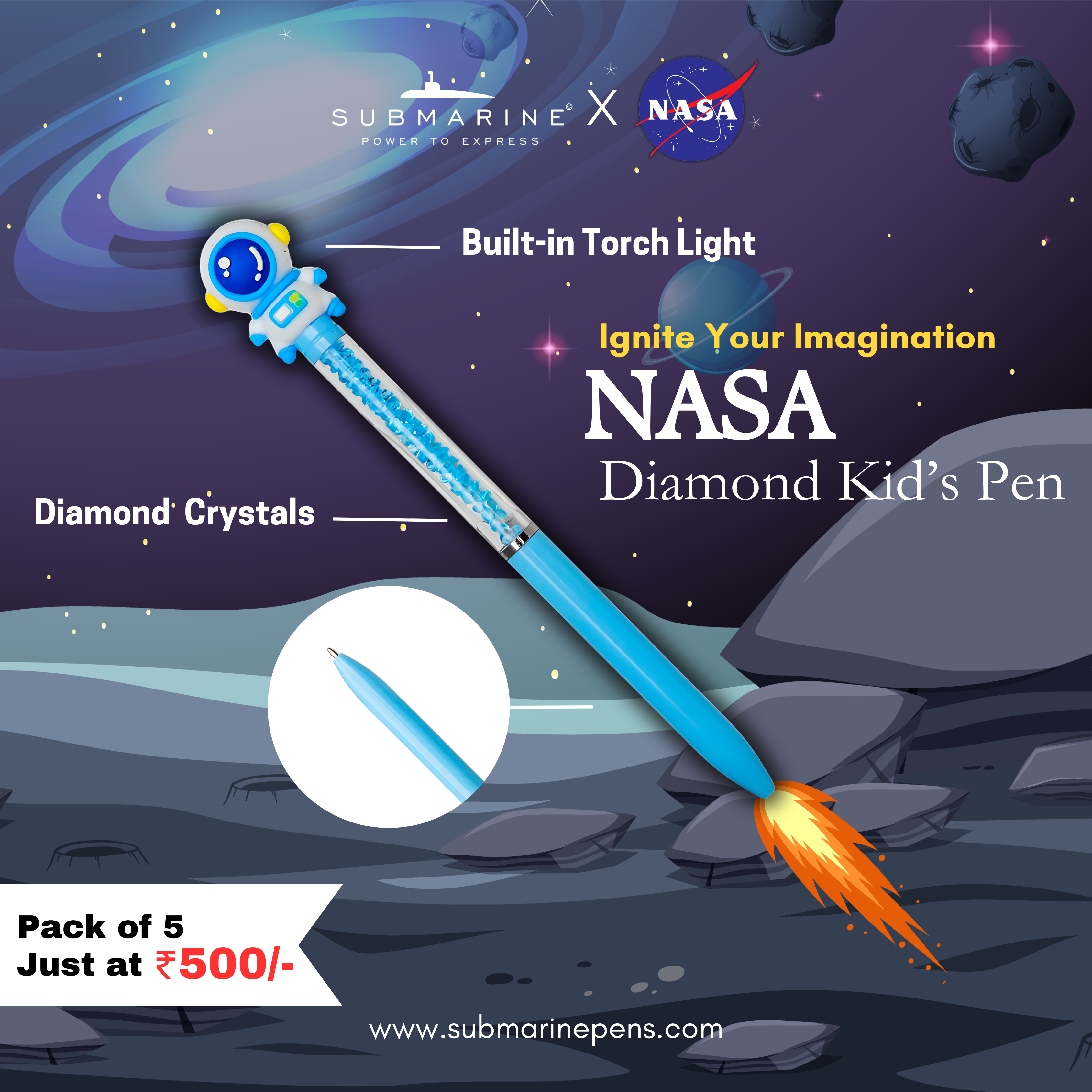 1613 Nasa Diamond Kids Pen Pack of 5